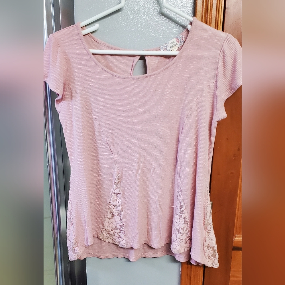 Pink Lace Accent Women's Top